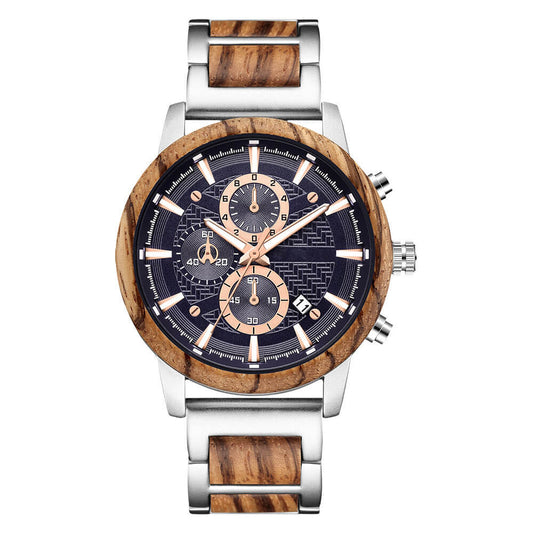 Multi-function Watch Zebra Wood