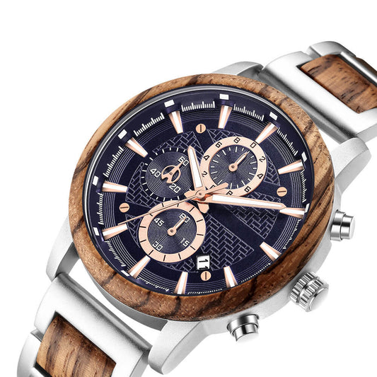 Multi-function Watch Zebra Wood