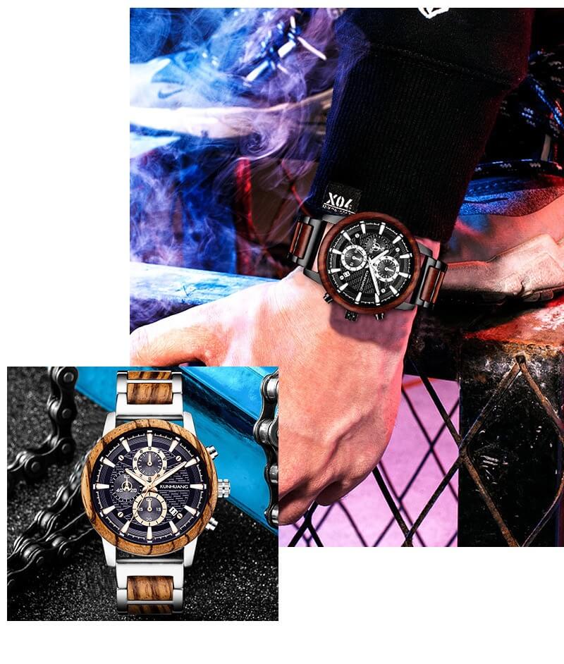 Multi-function Watch Zebra Wood