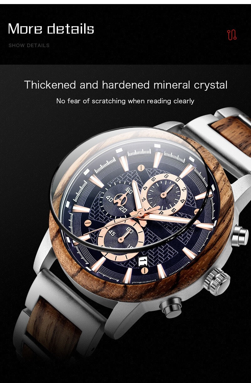 Multi-function Watch Zebra Wood