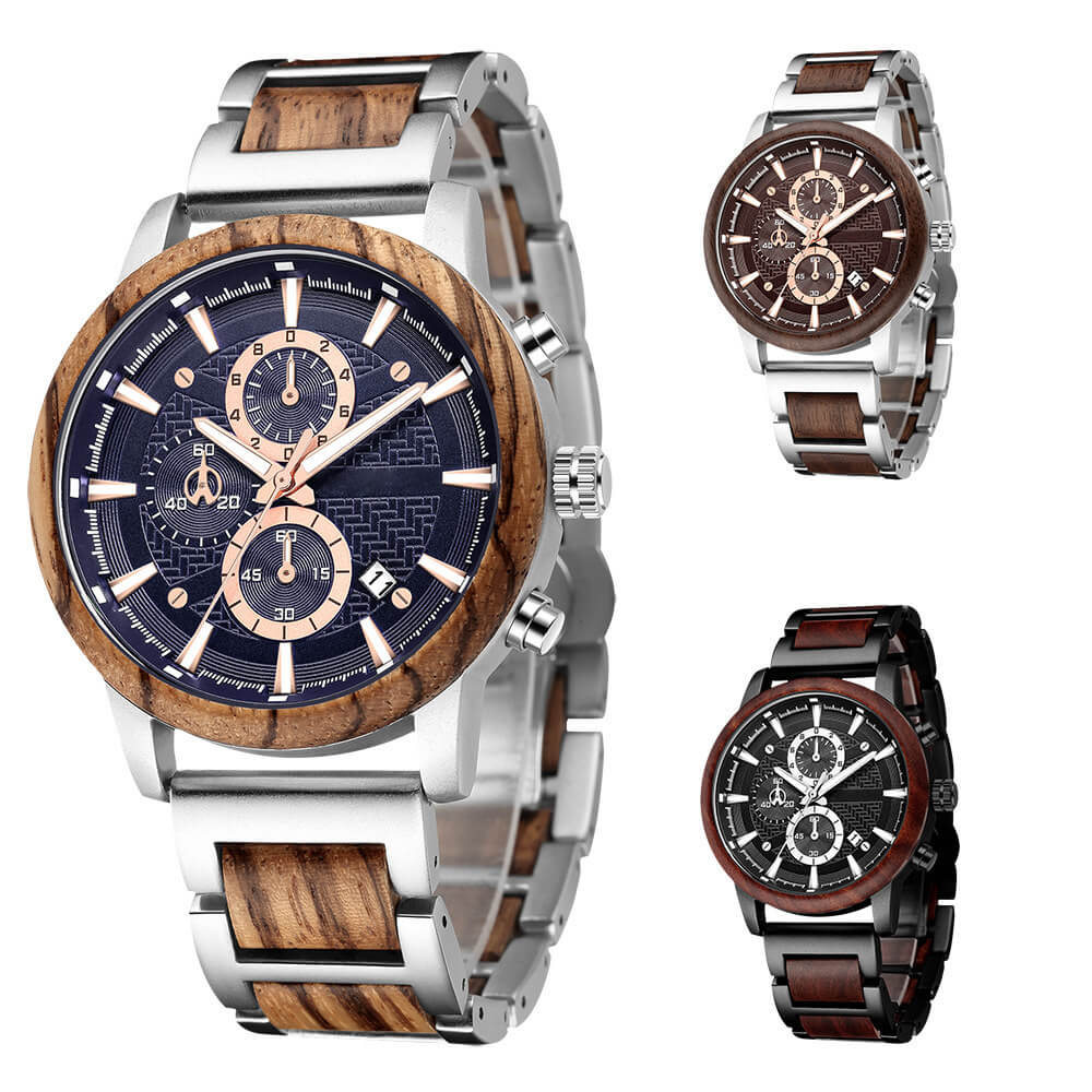 Multi-function Watch Zebra Wood